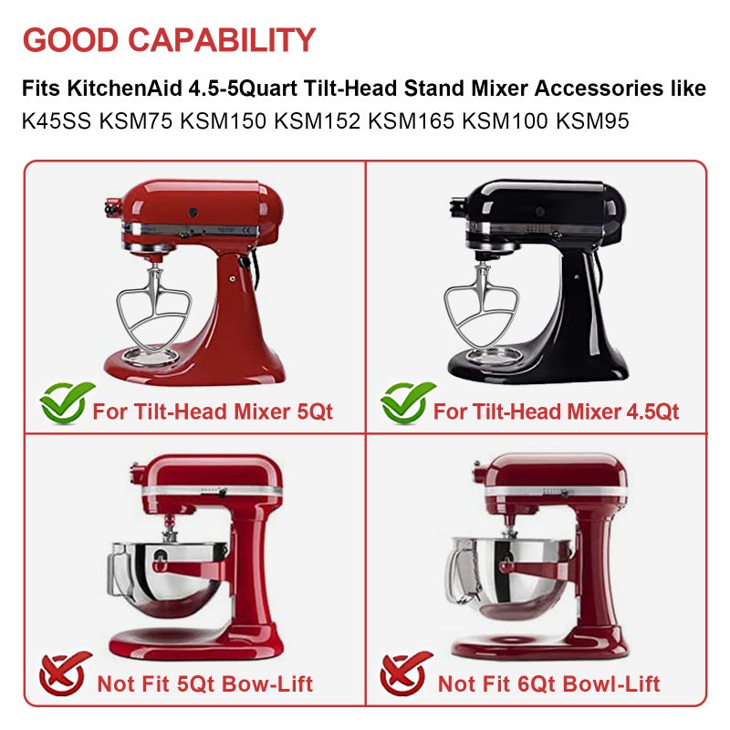 HOZODO Stainless Steel Beaters for KitchenAid Stand Mixer, 4.5-5Qt Tilt-Head Paddle Attachment for Kitchenaid Mixer, Polished Flat Beater for KitchenAid-Dishwasher Safe by HOZODO - Image 2